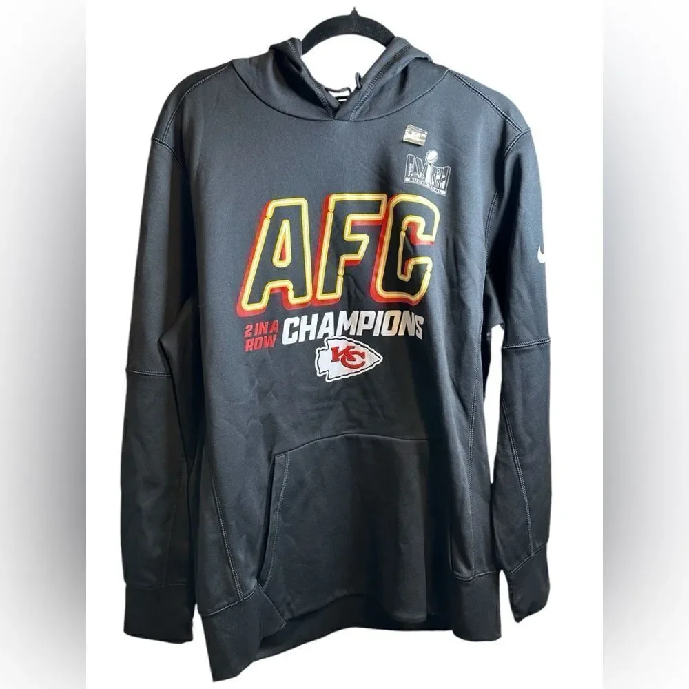 NWT NIKE Unisex 2023 Kansas City Chiefs AFC Champions Black Hoodie - Size Large